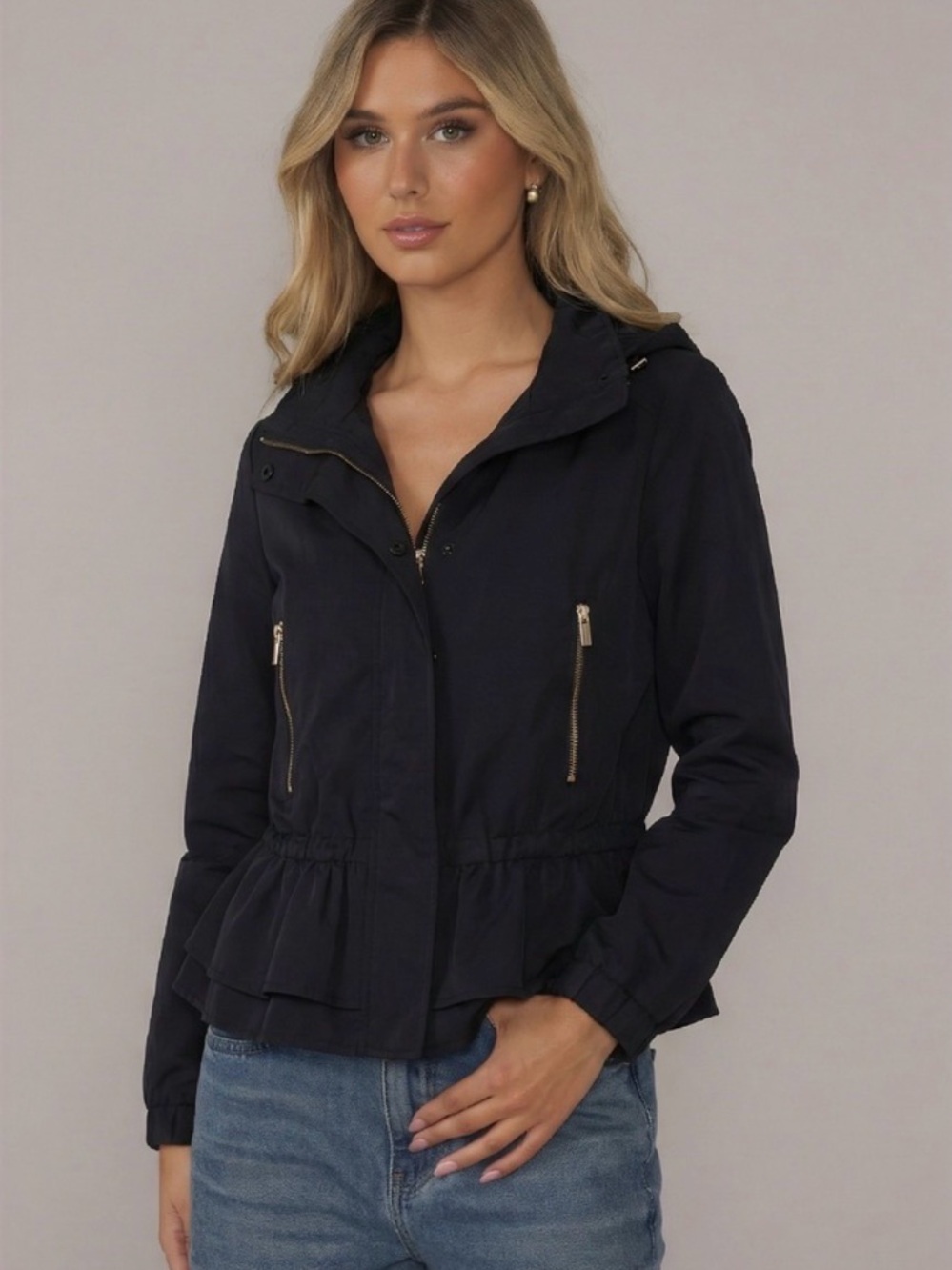 Zara Basics Women’s Black Utility Jacket with gold hardware in XSmall